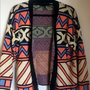 Oversized Tribal Print Cardigan Sweater